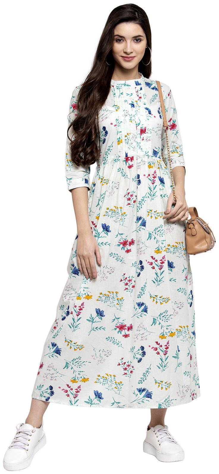 

Indibelle Women Cotton Regular A Line Dress (Multicolor)