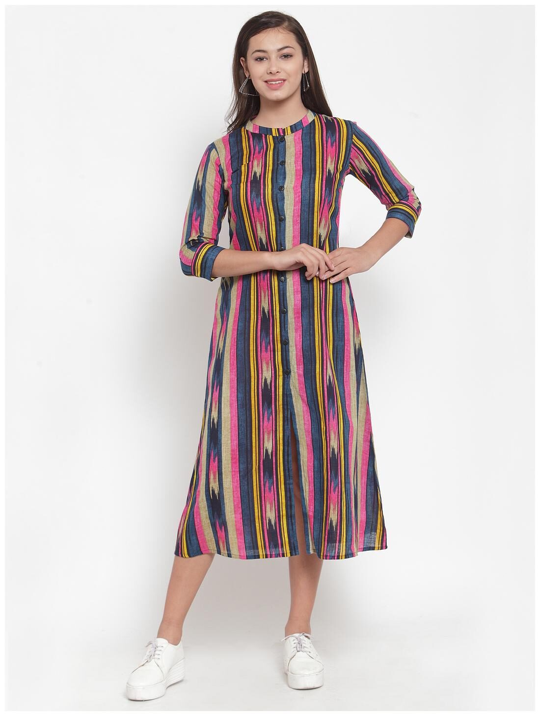 

Indibelle Women Cotton Regular A Line Dress (Multicolor)