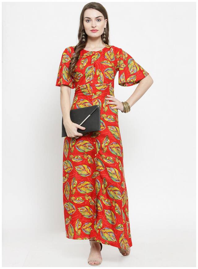 Indibelle Red Printed A-line dress