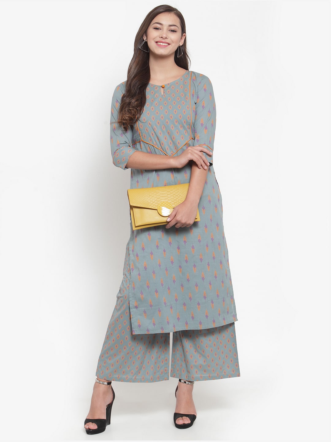 

Indibelle Women Grey Printed Straight Kurta