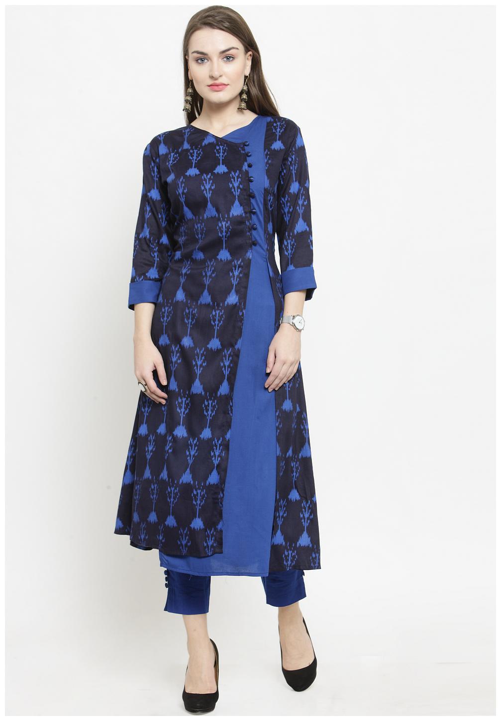 

Indibelle Women Viscose Printed Blue Kurta With Pants