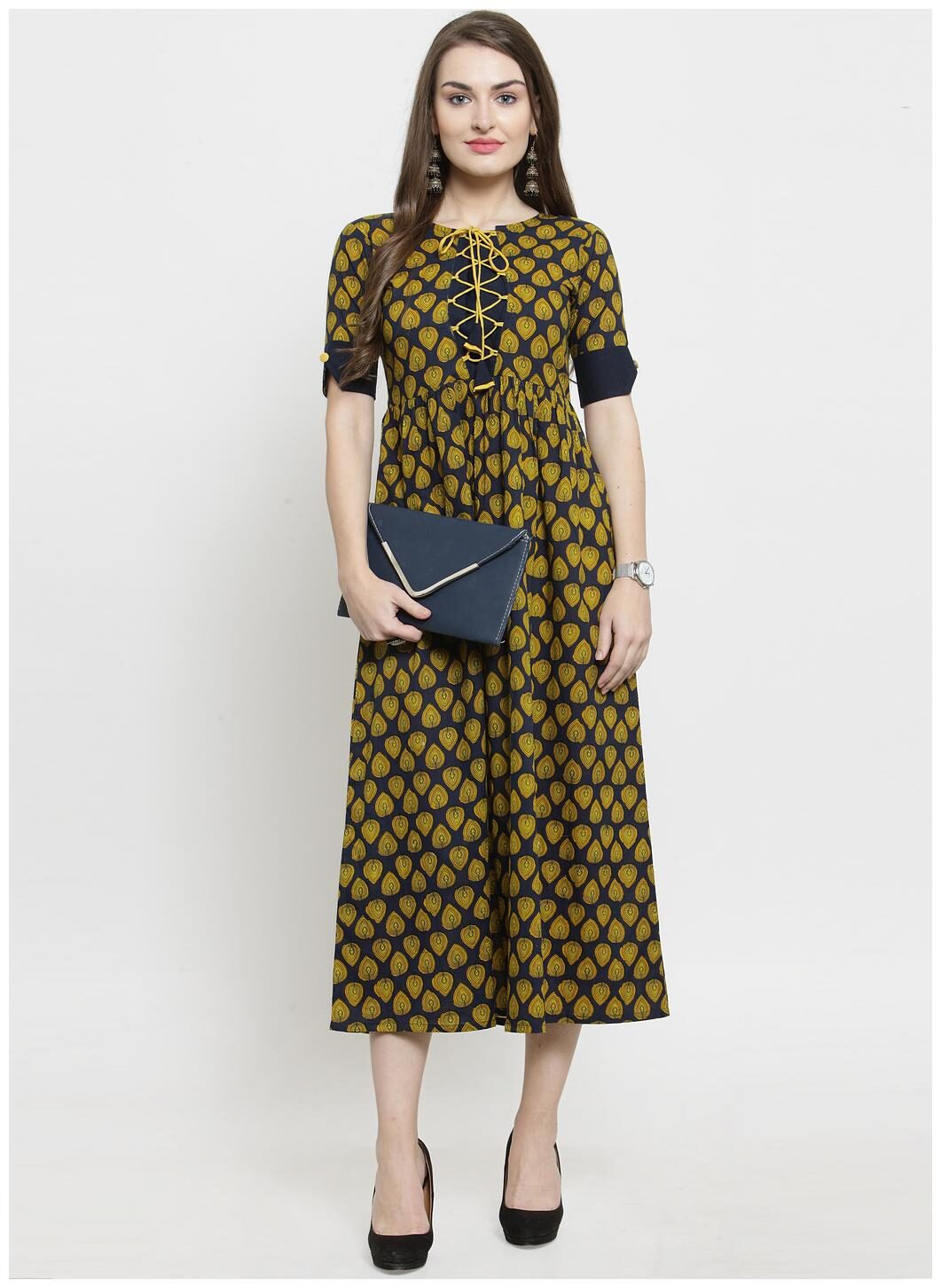 

Indibelle Blue Printed A-line dress
