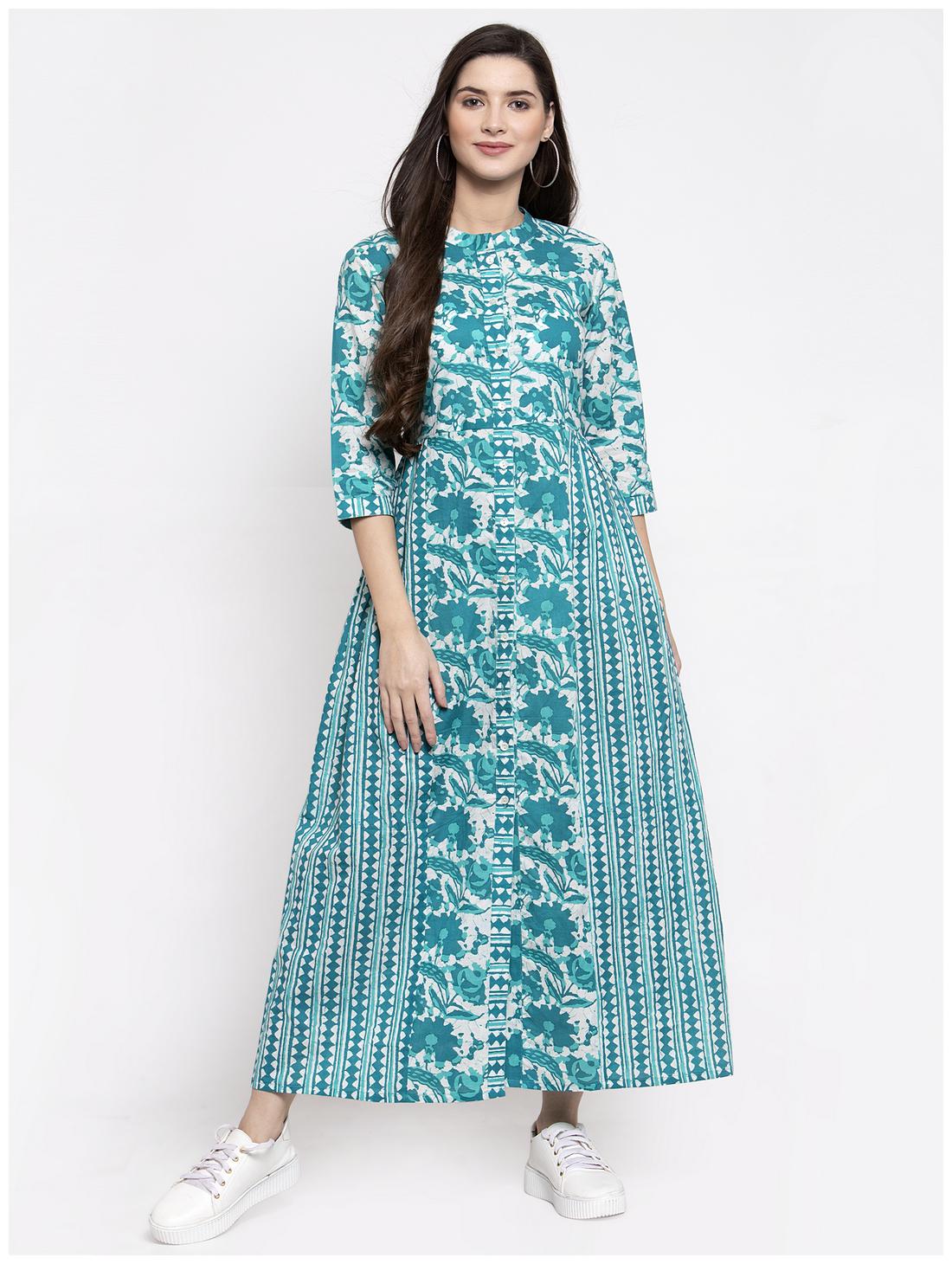 

Indibelle Turquoise Floral Maxi dress
