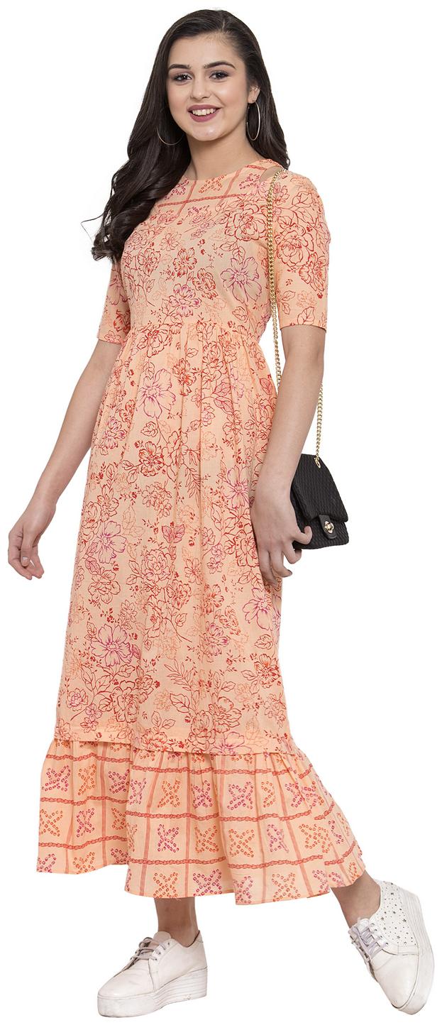 

Indibelle Peach Floral Maxi dress