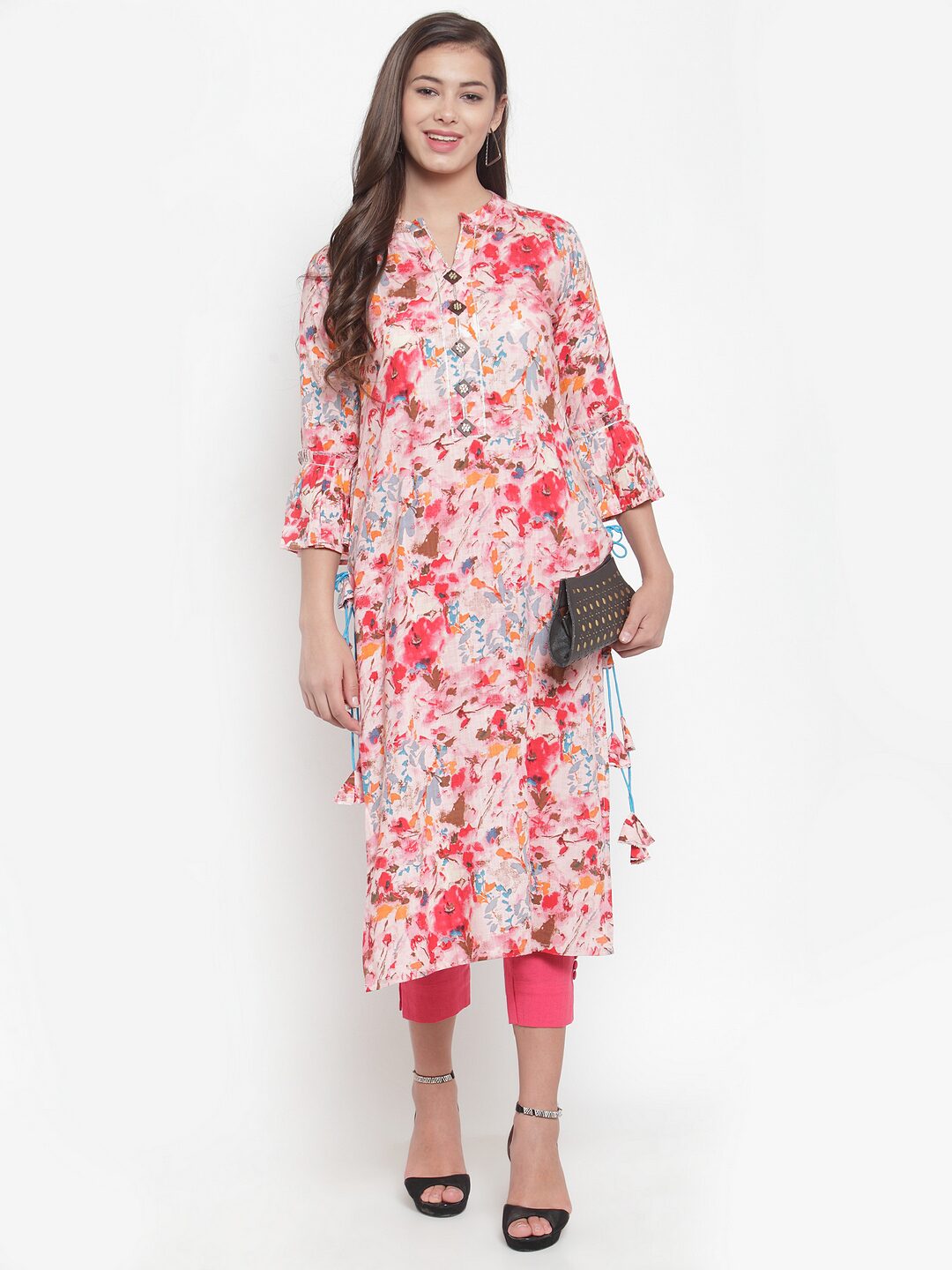 

Indibelle Women Pink Abstract Straight Kurta