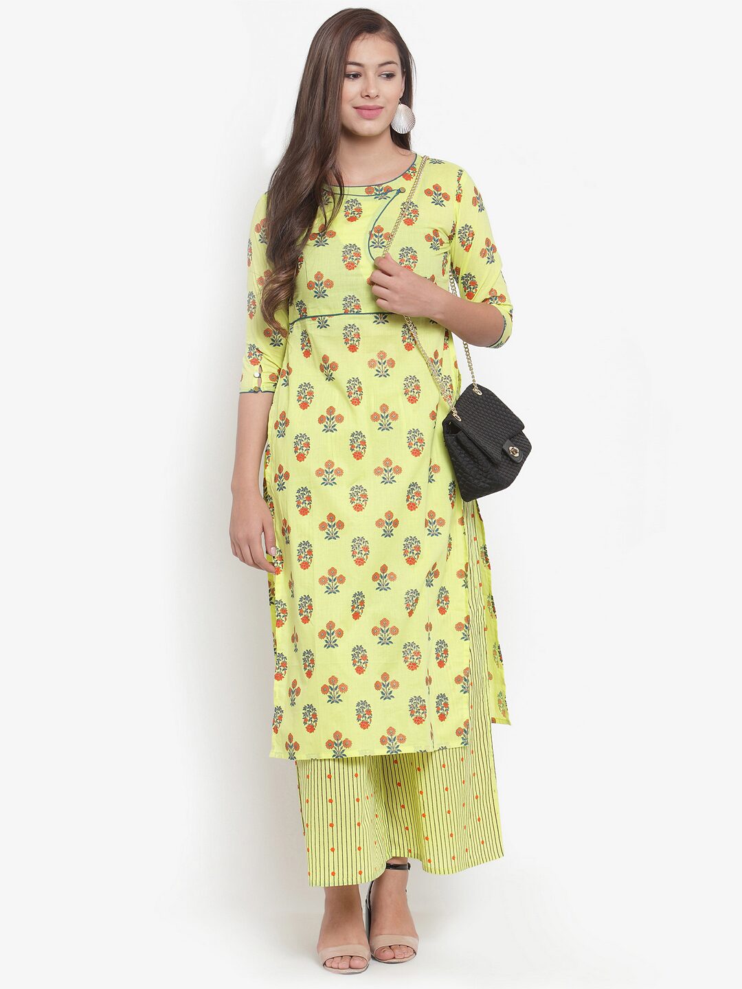 

Indibelle Women Yellow Floral Straight Kurta