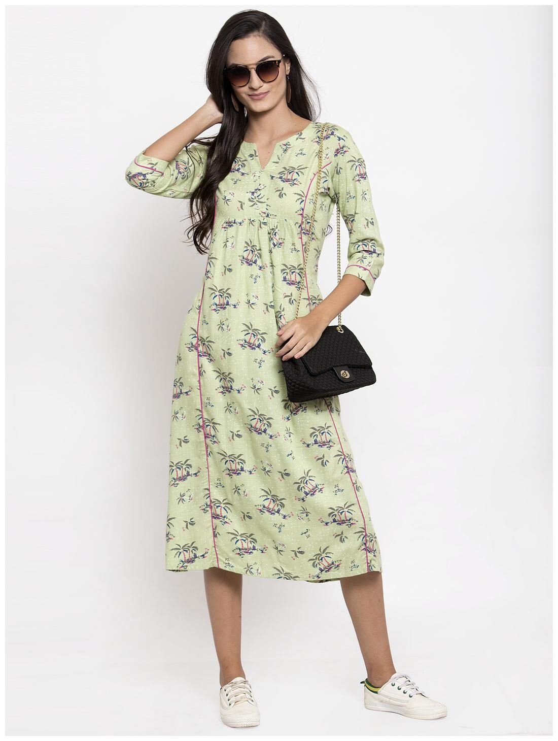 

Indibelle Women Viscose Rayon Regular A Line Dress (Olive)