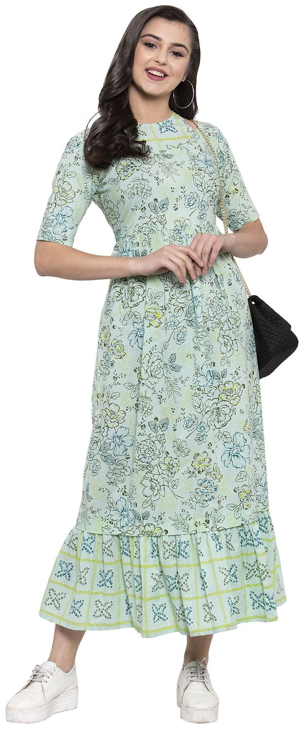 

Indibelle Green Floral Maxi dress
