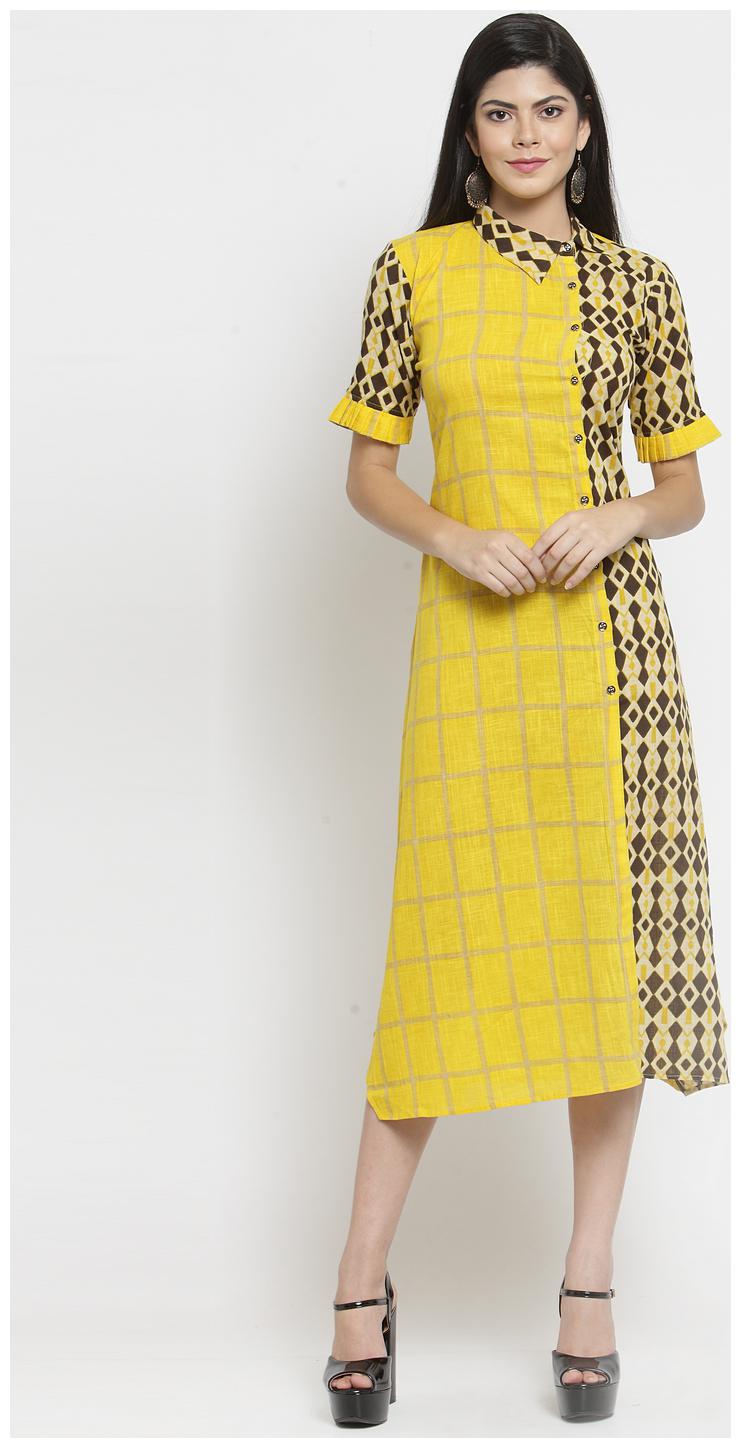 

Indibelle Yellow Printed A-line dress