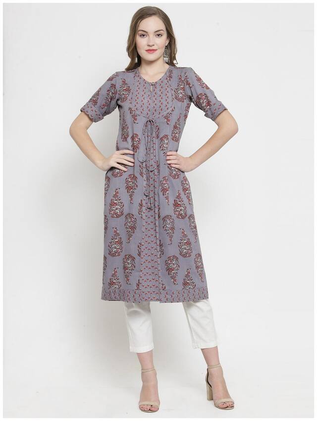 Indibelle Women Rayon Kurta With Pants (Grey;White)