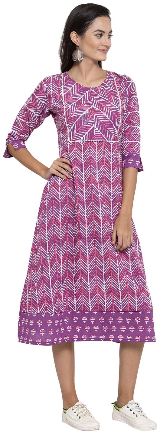 

Indibelle Women Cotton Regular A Line Dress (Purple)