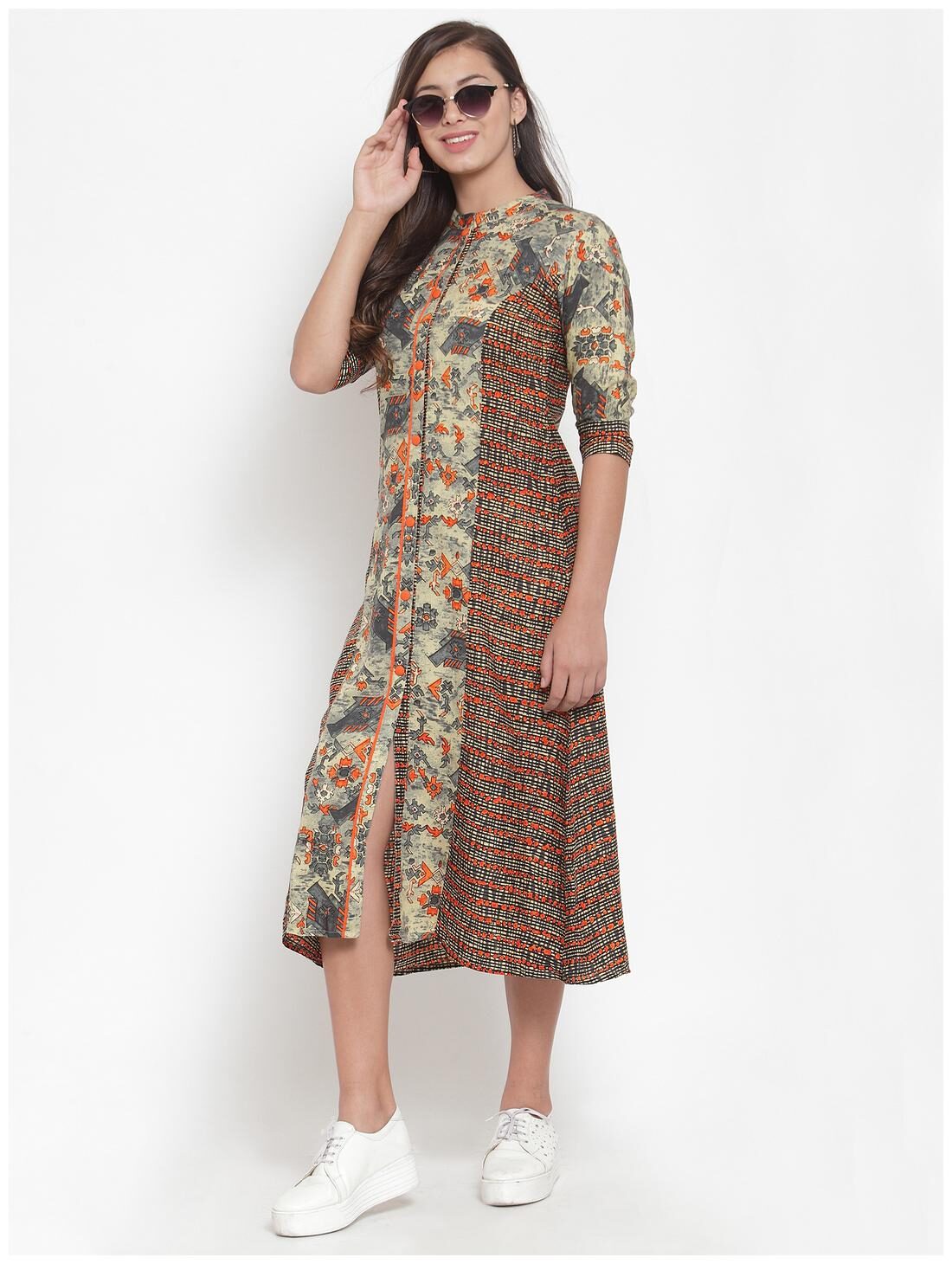 

Indibelle Women Viscose Rayon Regular A Line Dress (Multicolor)