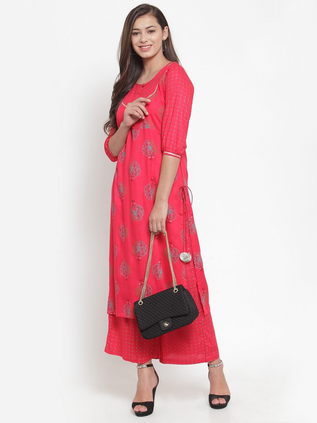 

Indibelle Women Red Floral Straight Kurta
