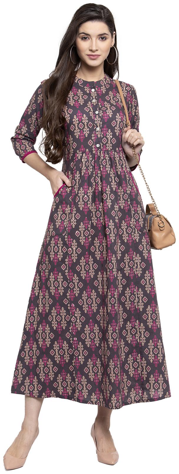 

Indibelle Women Cotton Regular A Line Dress (Grey)