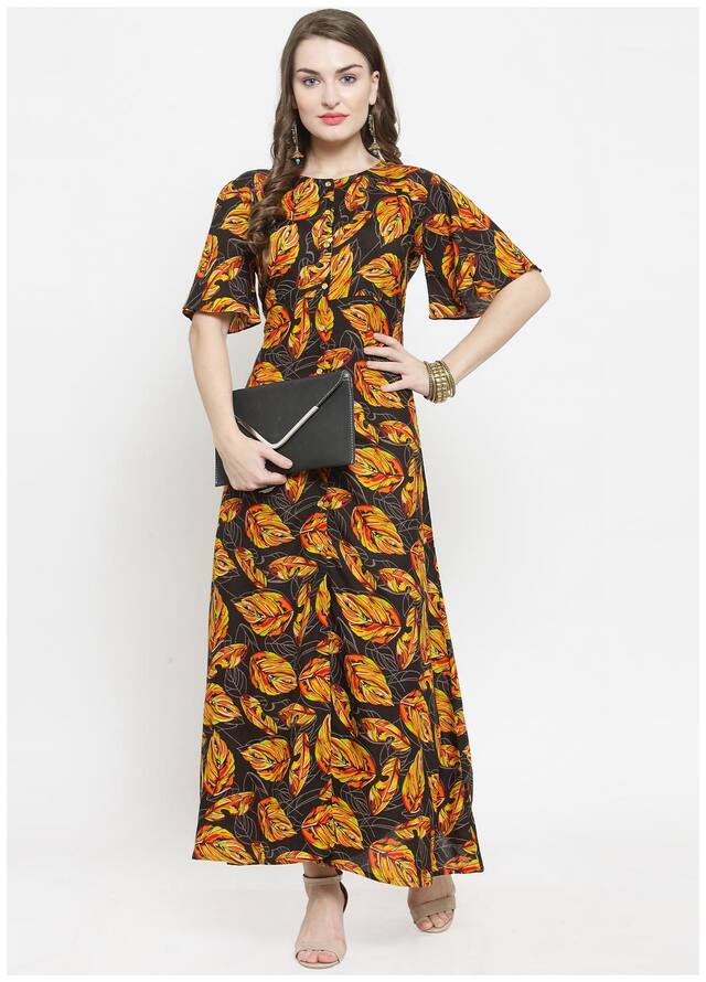 Indibelle Black Printed A-line dress
