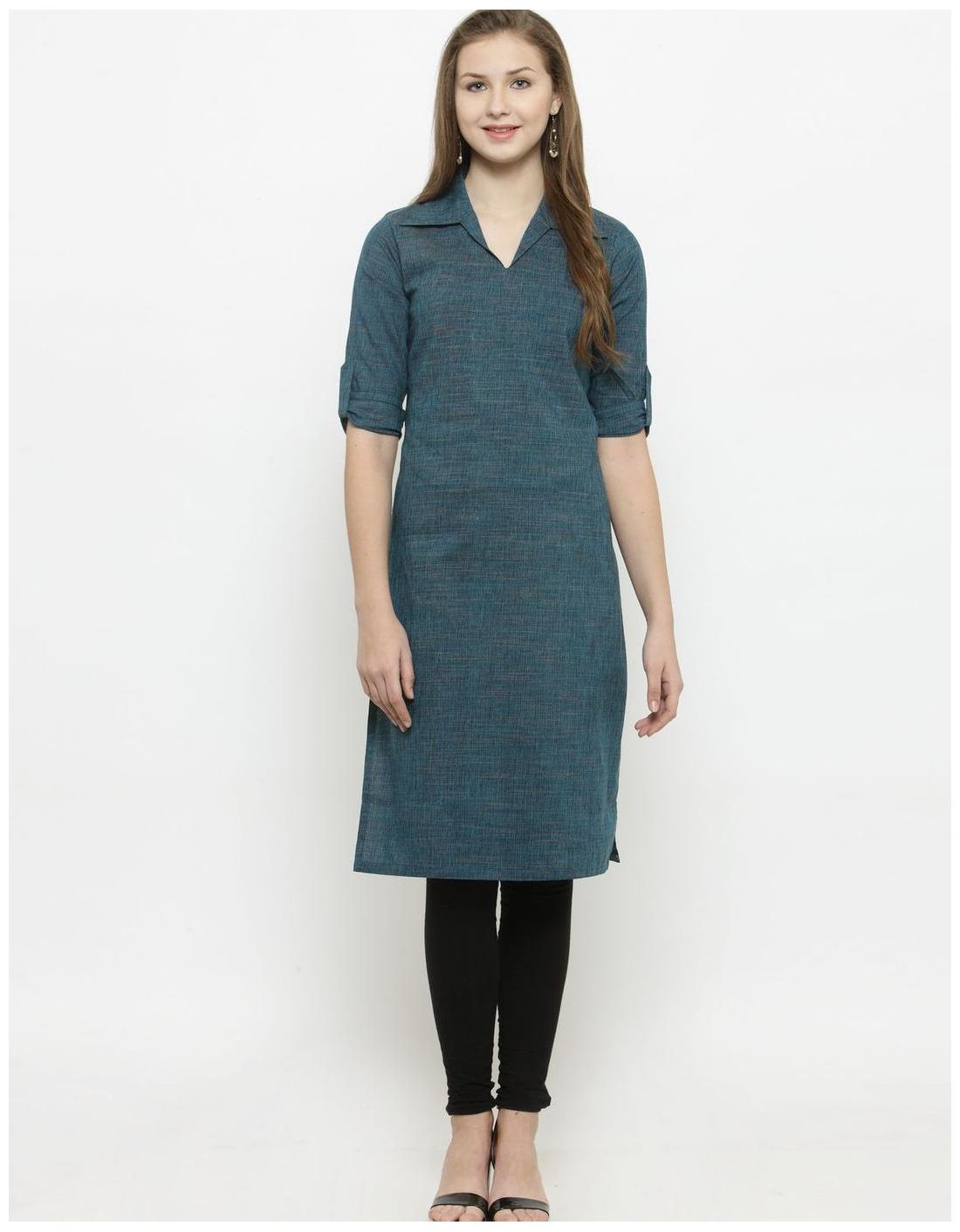 

Indigo Cotton Shirt Collar kurti