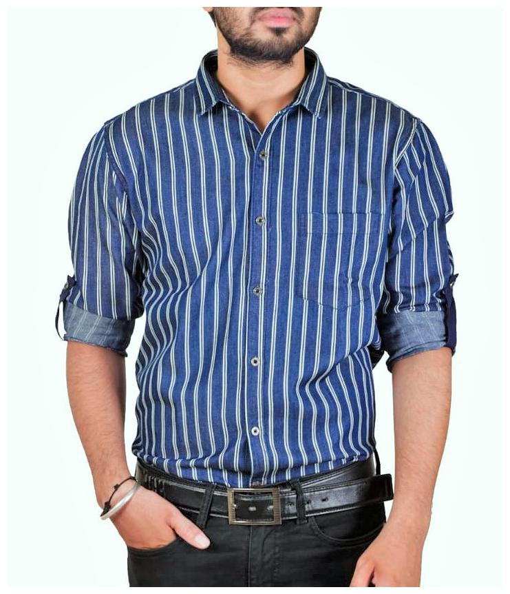 

The Hanger Men Blue Vertical Stripes Slim Fit Casual Shirt