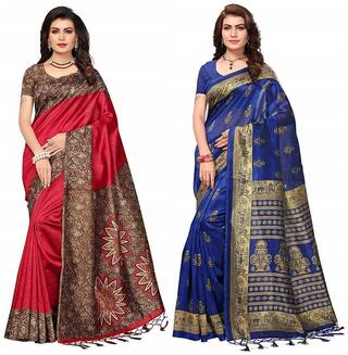 Indira Designer Women's Art Mysore Khadi Silk Saree With Blouse Piece Pack of 2