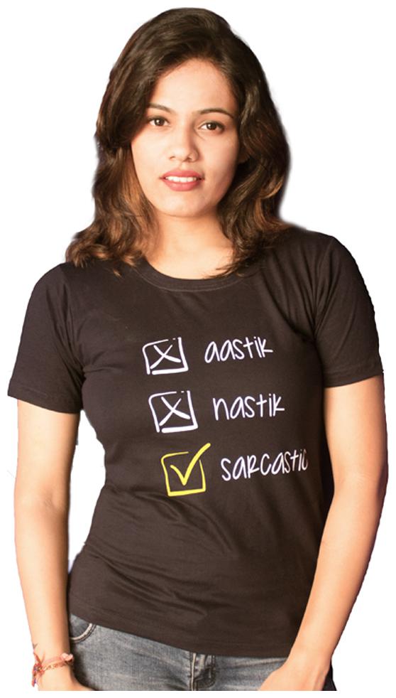 

indirage Women Black Regular fit Round neck Cotton T shirt
