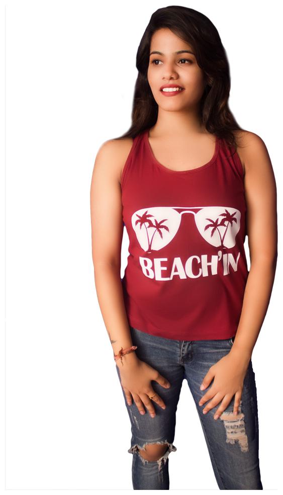 

indirage Women Maroon Regular fit Round neck Cotton Tank top