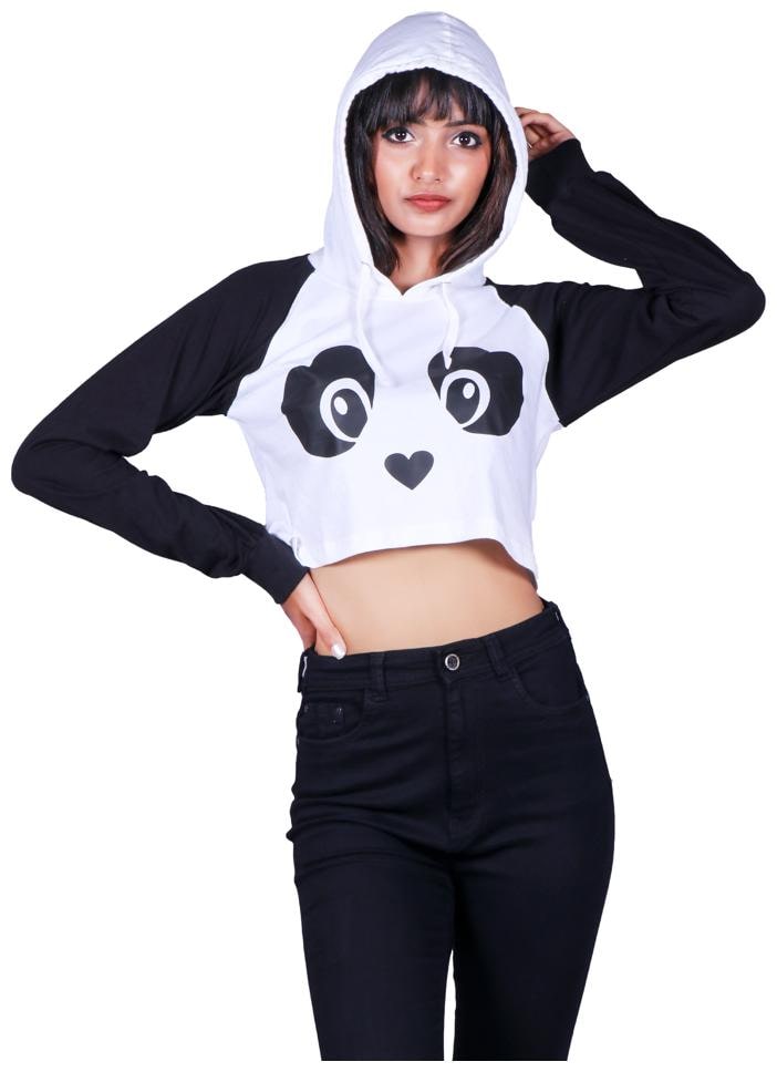 

indirage Women Self Design Hoodie - White Black