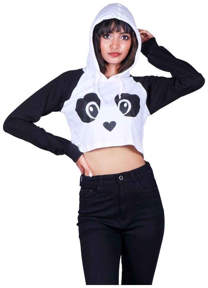 

indirage Women Self Design Hoodie - White Black