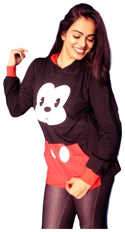 

indirage Women Printed Hoodie - Black Red