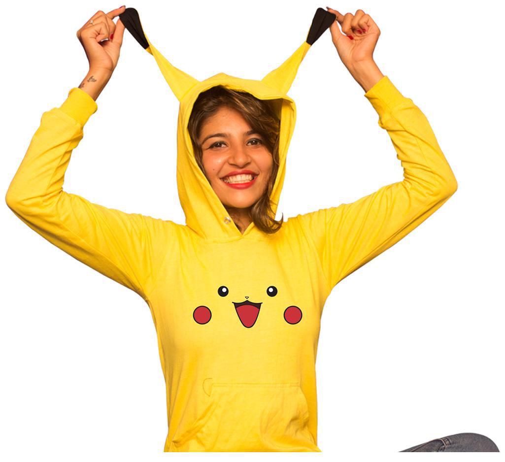 

indirage Women Printed Hoodie - Yellow