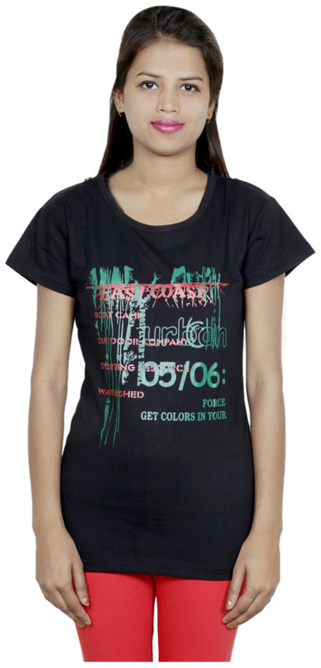 

Indistar Girls Cotton Black T-Shirt