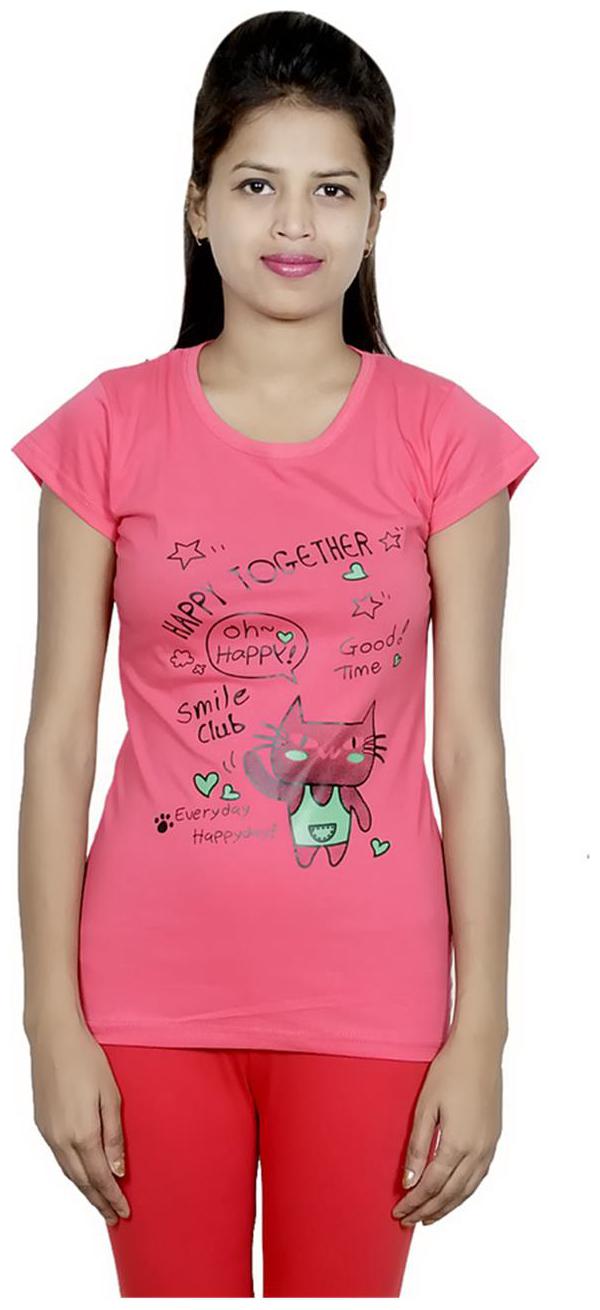 

IndiStar Women Pink Regular fit Round neck Cotton T shirt