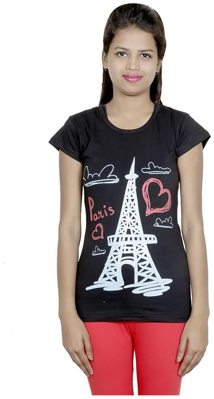 

Indistar Girls Cotton Black T-Shirt