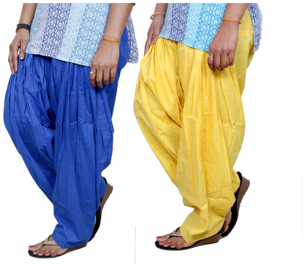 

IndiWeaves Blue And Yellow Pack Of 2 Salwar