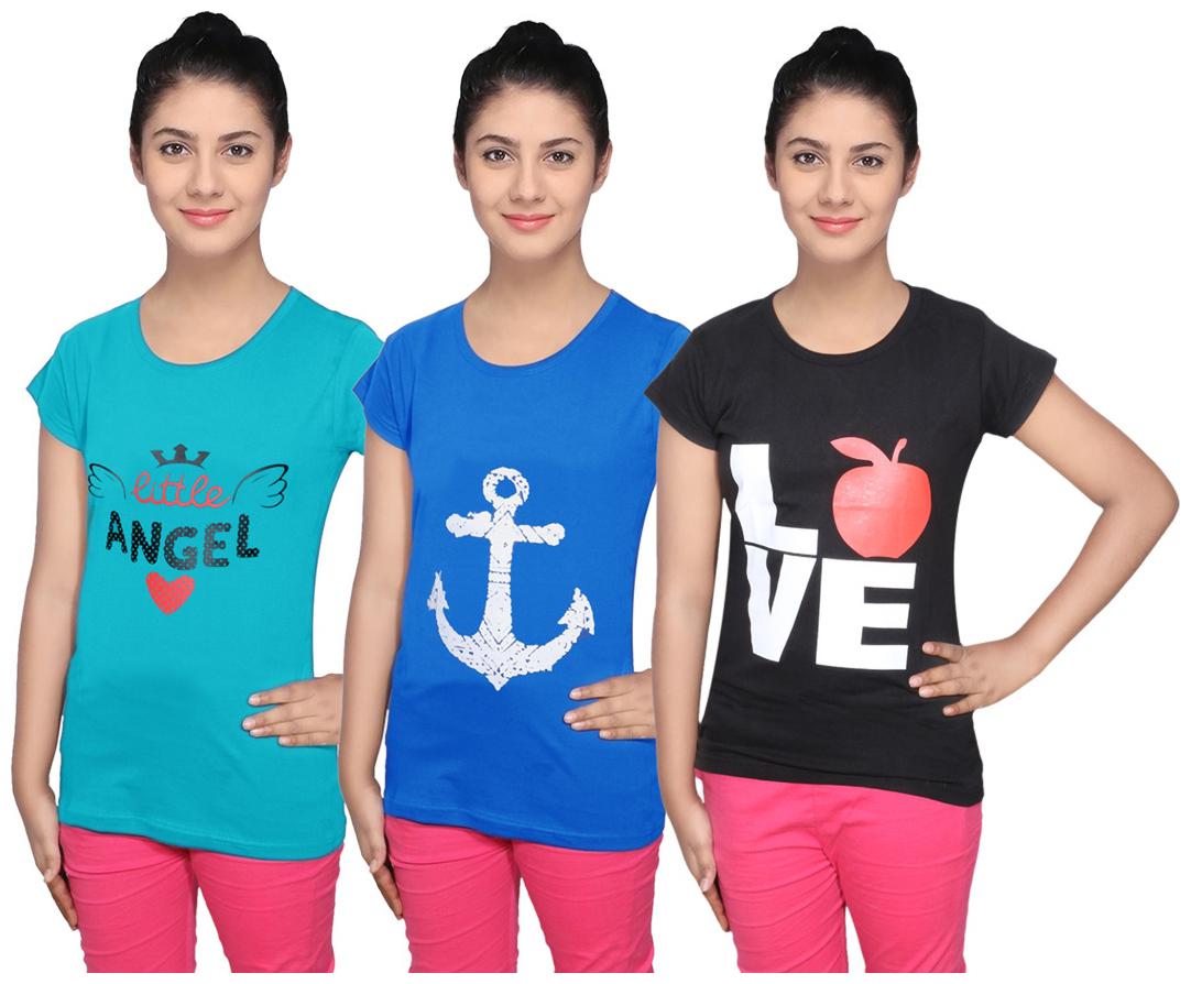 

IndiWeaves Cotton T-Shirts Multicolour for Womens ( Pack of 3)