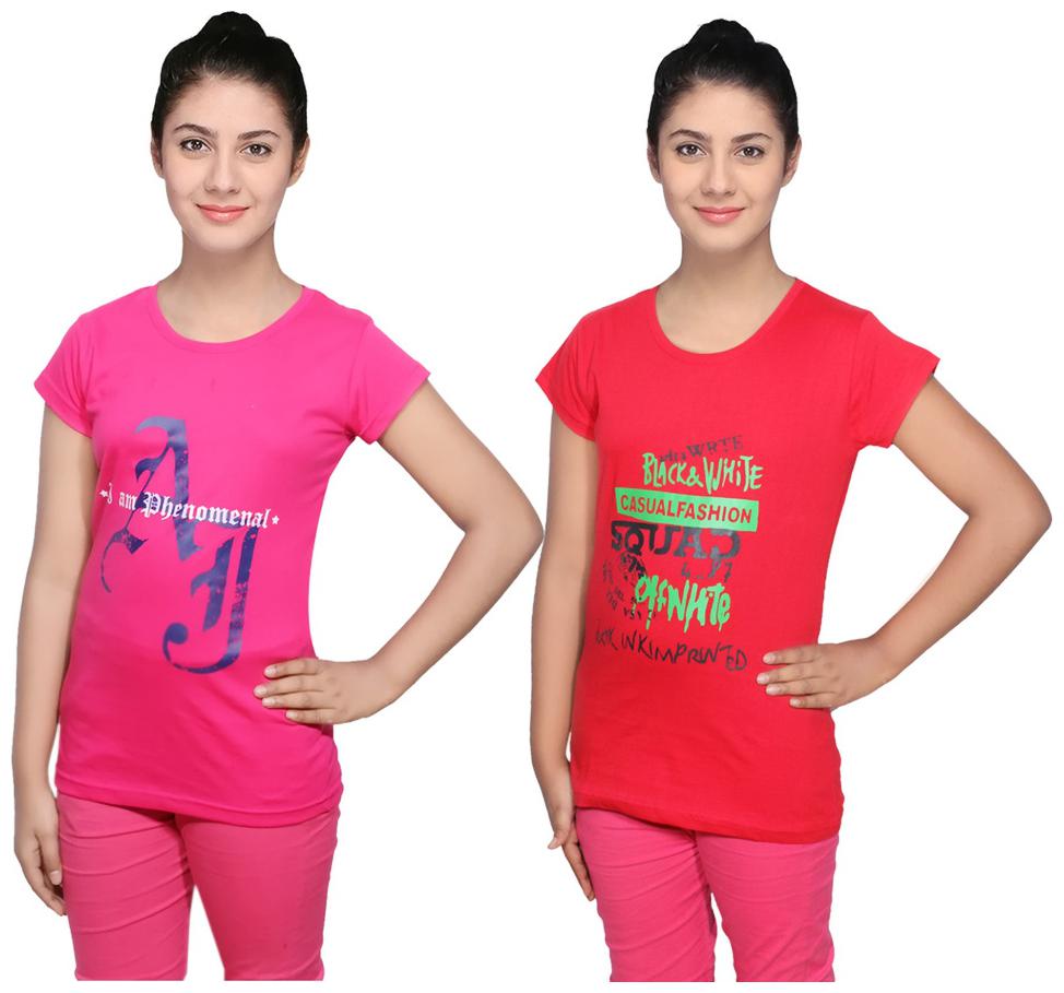 

IndiWeaves Cotton T-Shirts Multicolour for Womens ( Pack of 2)