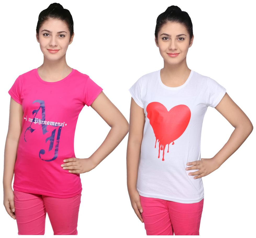 

IndiWeaves Cotton T-Shirts Multicolour for Womens ( Pack of 2)