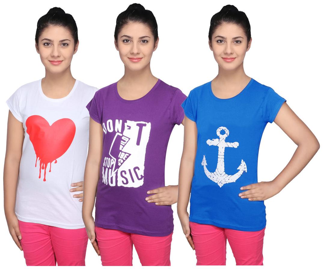 

IndiWeaves Cotton T-Shirts Multicolour for Womens ( Pack of 3)