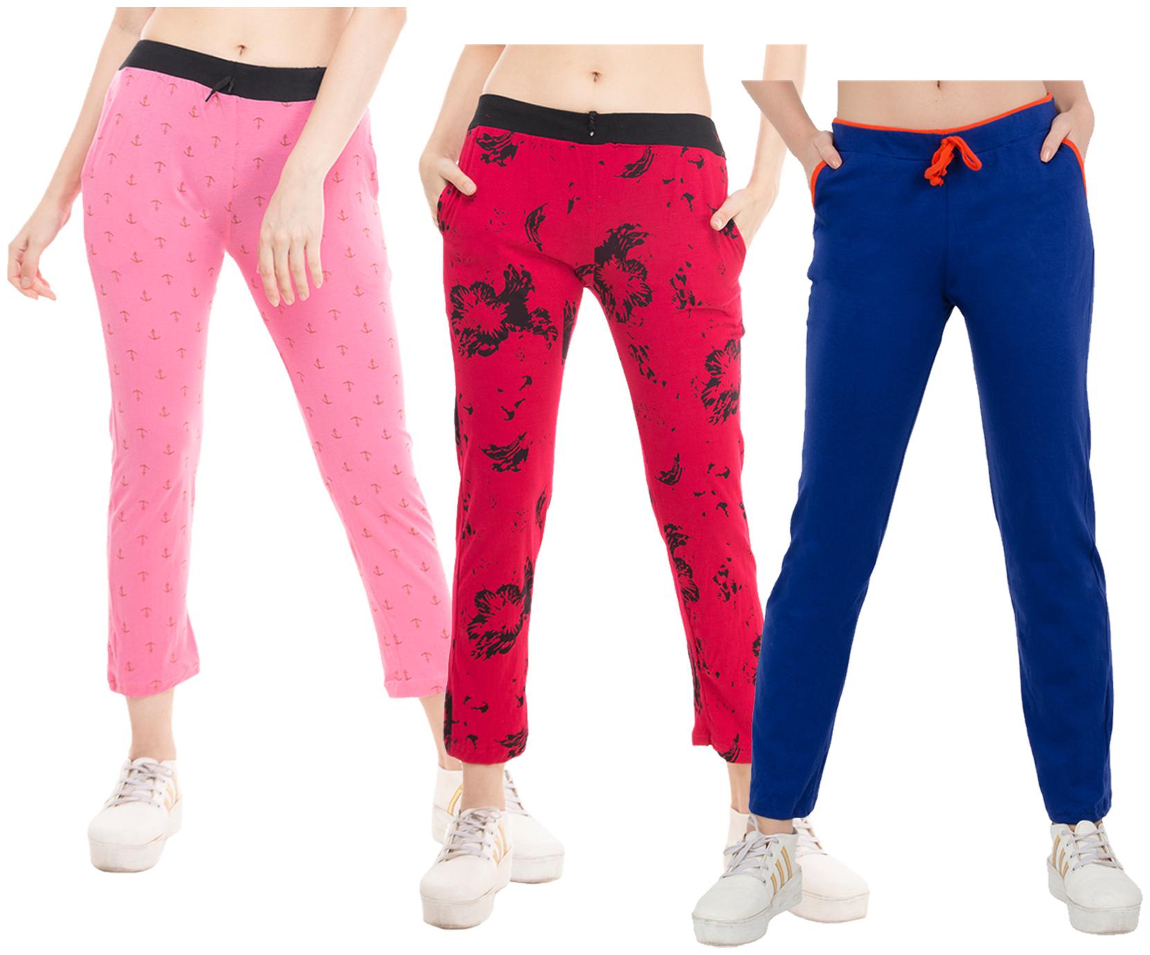 

Indiweaves Women Regular fit Cotton Solid Track pants - Multi