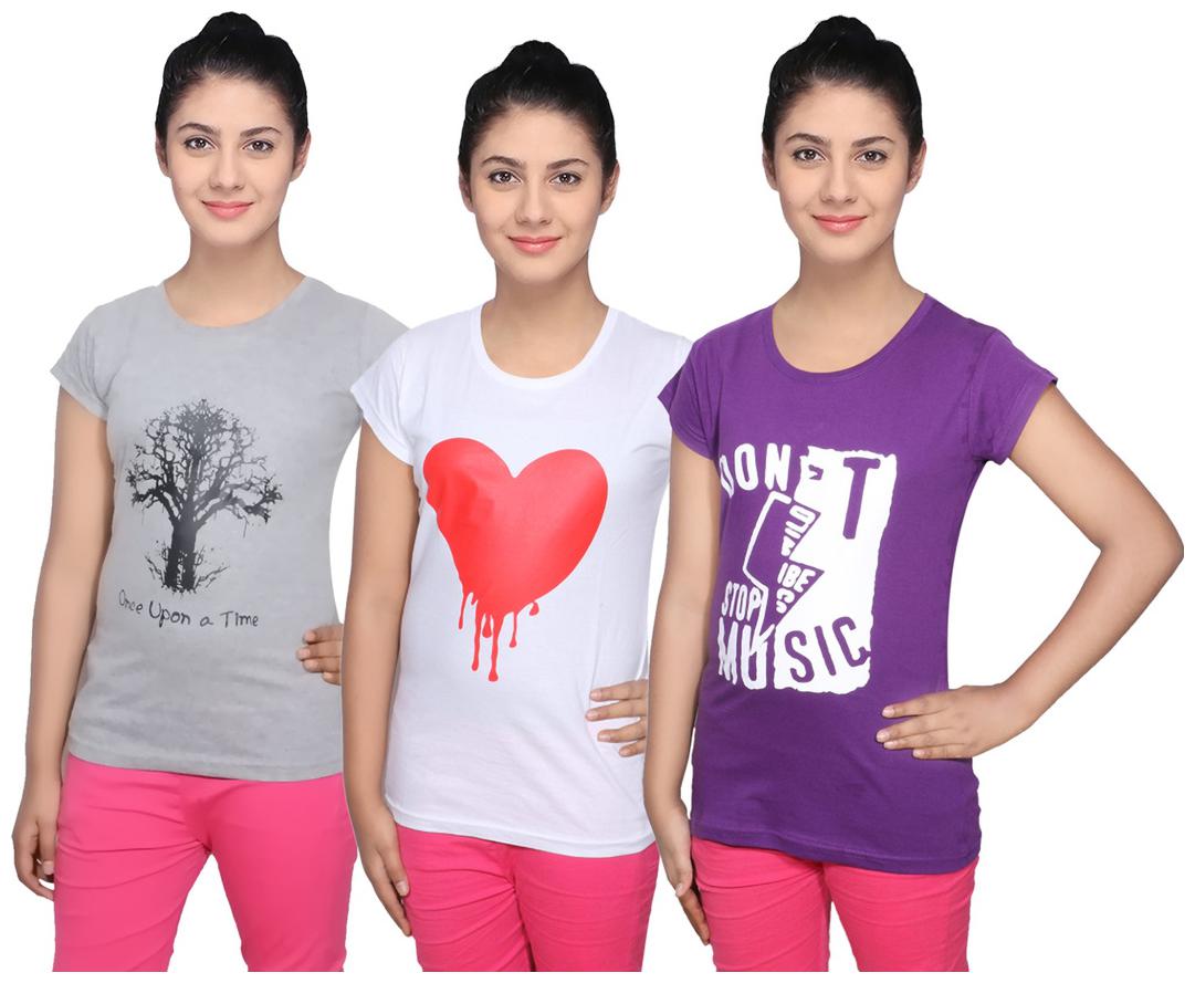 

IndiWeaves Cotton T-Shirts Multicolour for Womens ( Pack of 3)