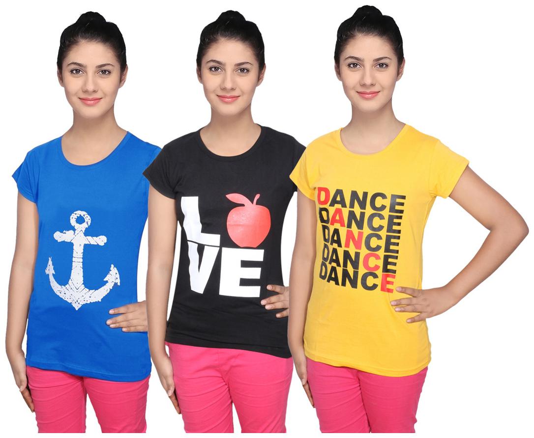 

IndiWeaves Cotton T-Shirts Multicolour for Womens ( Pack of 3)
