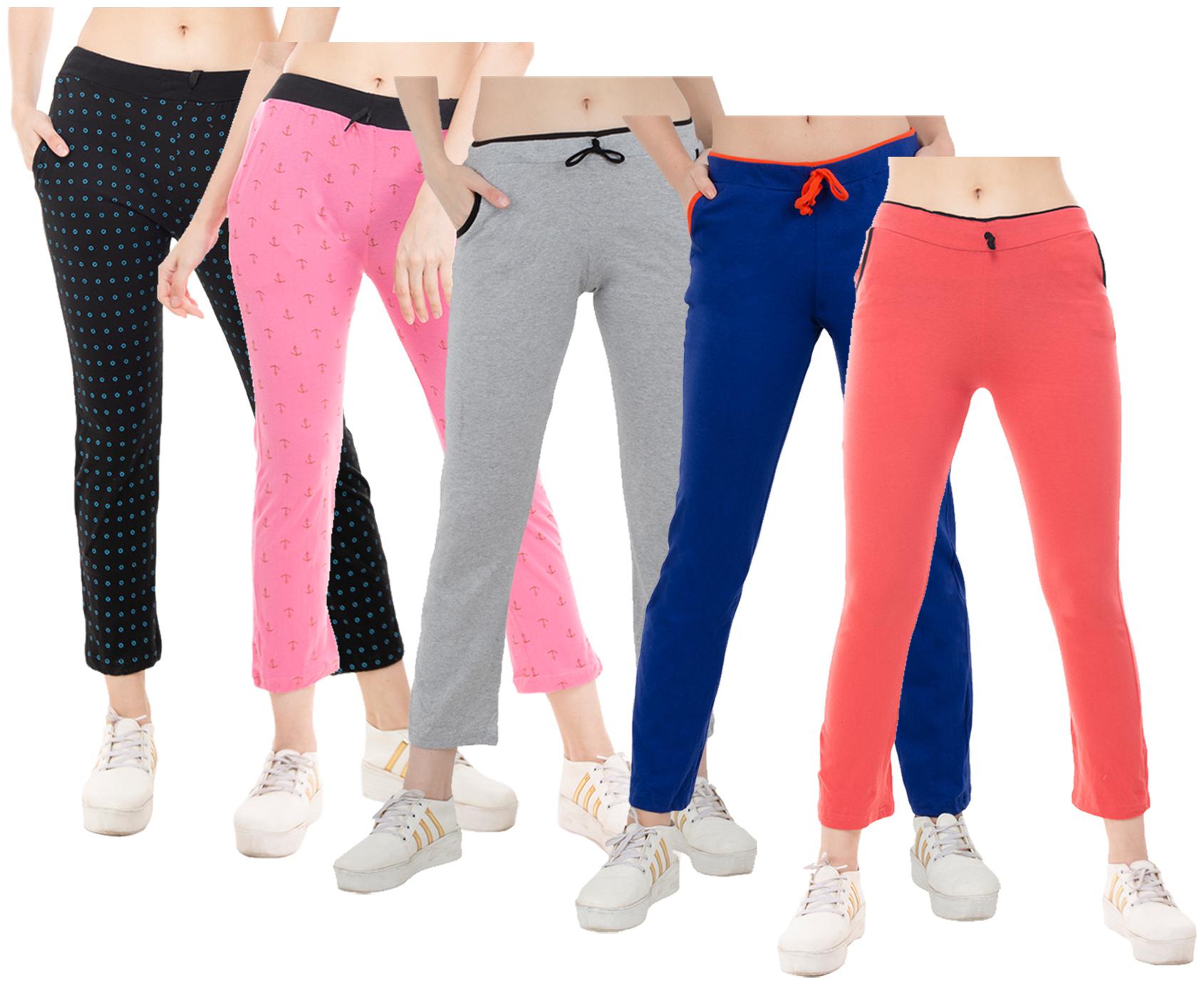 

Indiweaves Women Regular fit Cotton Solid Track pants - Multi