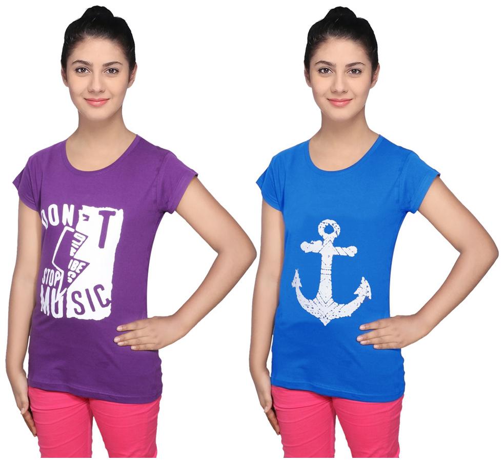 

IndiWeaves Cotton T-Shirts Multicolour for Womens ( Pack of 2)