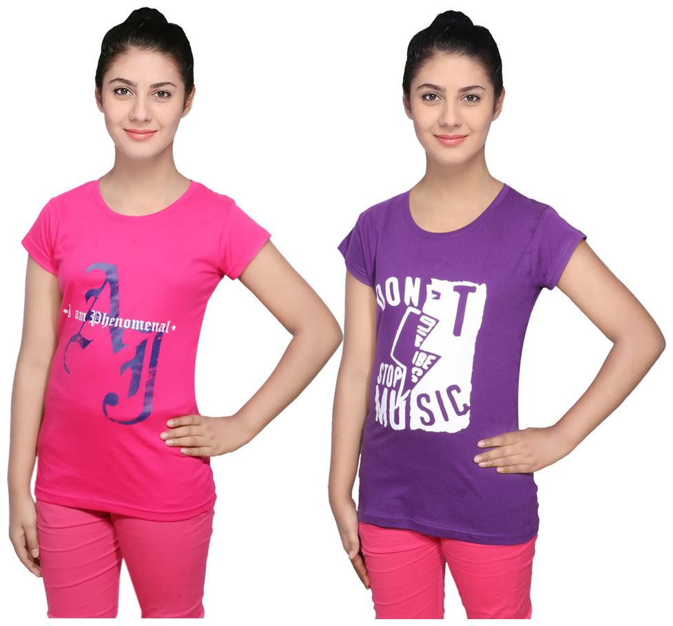 

IndiWeaves Cotton T-Shirts Multicolour for Womens ( Pack of 2)