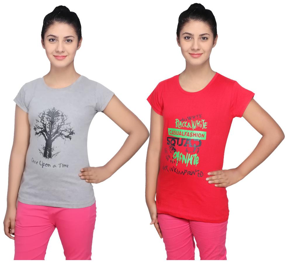 

IndiWeaves Cotton T-Shirts Multicolour for Womens ( Pack of 2)