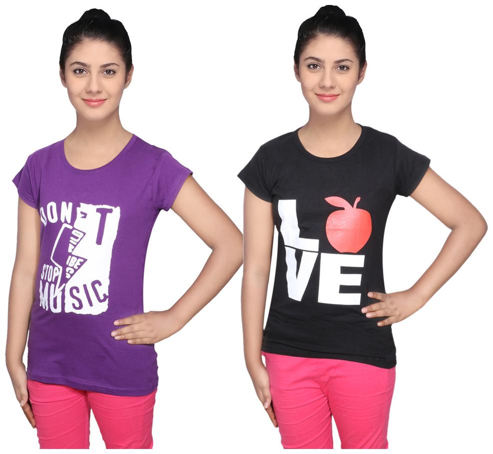 

IndiWeaves Cotton T-Shirts Multicolour for Womens ( Pack of 2)
