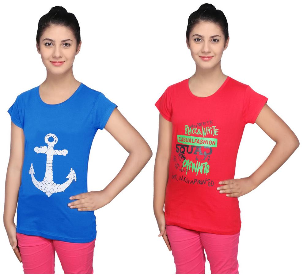 

IndiWeaves Cotton T-Shirts Multicolour for Womens ( Pack of 2)