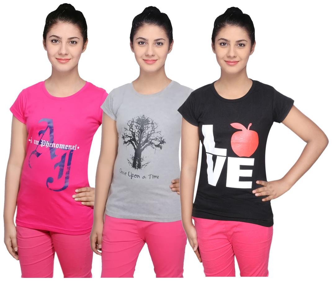 

IndiWeaves Cotton T-Shirts Multicolour for Womens ( Pack of 3)