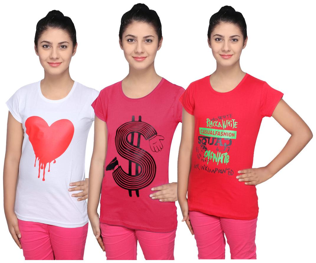 

IndiWeaves Cotton T-Shirts Multicolour for Womens ( Pack of 3)