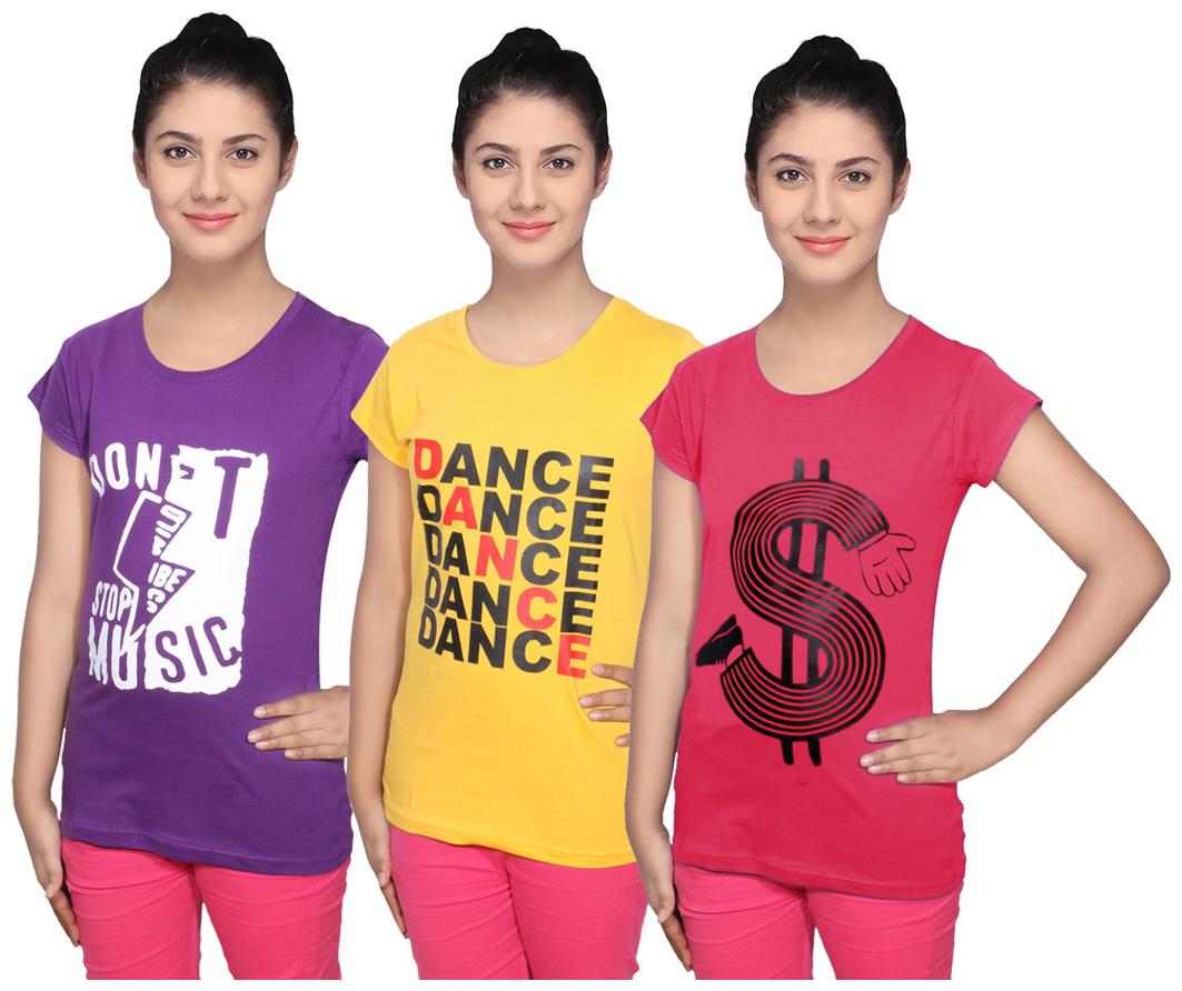 

IndiWeaves Cotton T-Shirts Multicolour for Womens ( Pack of 3)