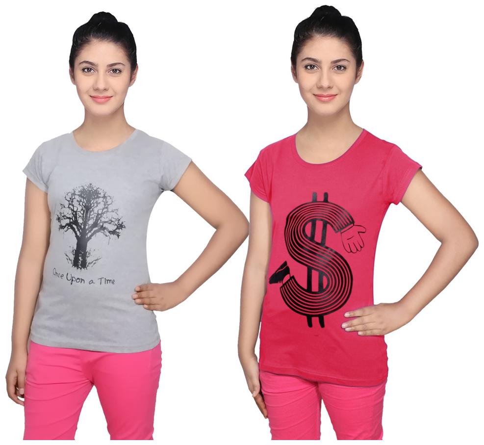 

IndiWeaves Cotton T-Shirts Multicolour for Womens ( Pack of 2)