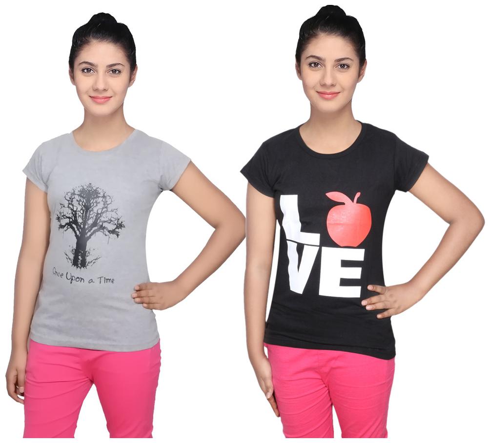 

IndiWeaves Cotton T-Shirts Multicolour for Womens ( Pack of 2)